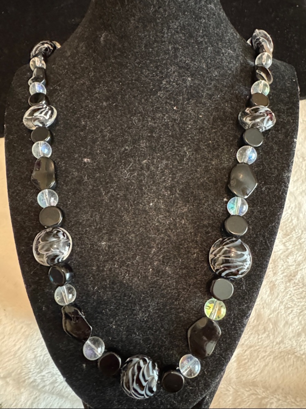 Vintage Glass Black Beaded Necklace